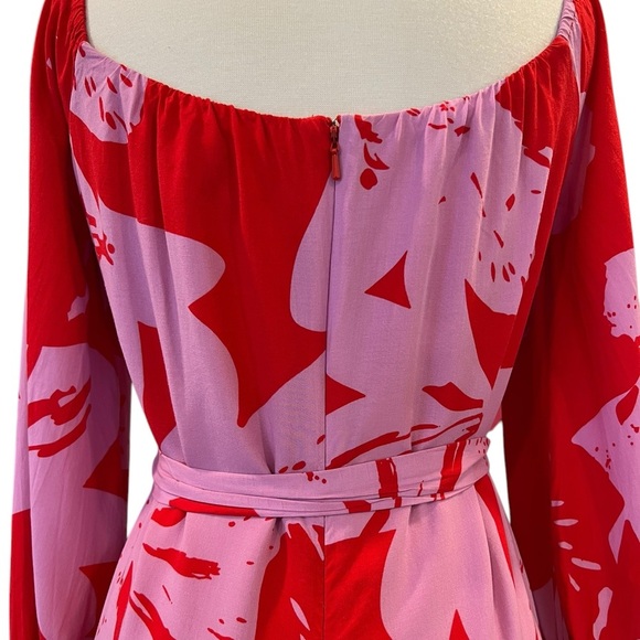 Bardot Dariela Star Lily Red Pink Long Sleeve Off Shoulder Mini Dress Size 10 - Picture 6 of 13